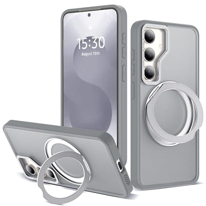 Zalinbo for Samsung Galaxy S25 Plus Case with 360 Rotatable Magnetic Ring Stand Compatible with Mag-Safe Military Protection Shockproof Matte Translucent Phone Cases for Galaxy S25 ,Gray