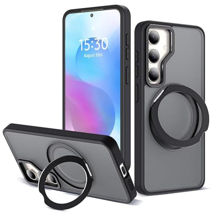Zalinbo for Samsung Galaxy S25 Plus Case with 360 Rotatable Magnetic Ring Stand Compatible with Mag-Safe Military Protection Shockproof Matte Translucent Phone Cases for Galaxy S25 ,Black