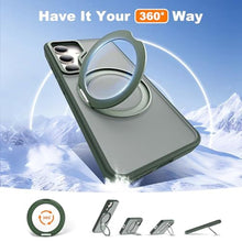 Load image into Gallery viewer, Zalinbo for Samsung Galaxy S25 Case with 360 Rotatable Magnetic Ring Stand Compatible with Mag-Safe Military Protection Shockproof Matte Translucent Phone Cases for Samsung Galaxy S25,Dark Green
