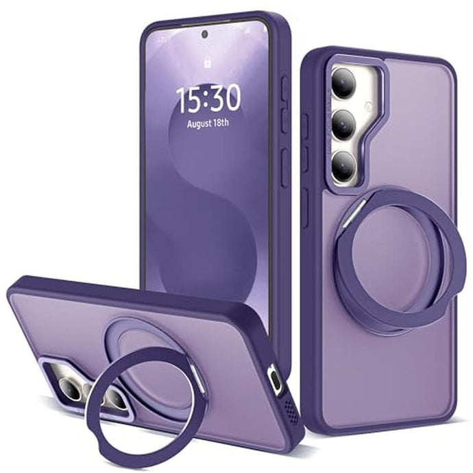 Zalinbo for Samsung Galaxy S25 Plus Case with 360 Rotatable Magnetic Ring Stand Compatible with Mag-Safe Military Protection Shockproof Matte Translucent Phone Cases for Galaxy S25 ,Dark Purple