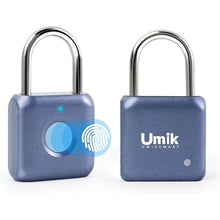 Load image into Gallery viewer, Fingerprint Padlock, Keyless Biometric Lock, Water-Resistant, USB Rechargeable Smart Lock for Bookcases, Bikes, Sports Lockers, Storage, Blue
