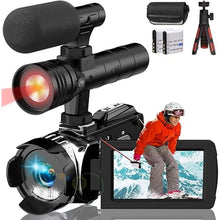 Load image into Gallery viewer, 4K Night Vision Camcorder Digital with IR Light,270° YouTube Vlogging Camera Recorder, 20X Digital Zoom, Full HD 3.0‘’ Camcorder with Microphone, with Tripod 2 Batteries
