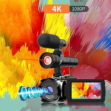 Load image into Gallery viewer, 4K Night Vision Camcorder Digital with IR Light,270° YouTube Vlogging Camera Recorder, 20X Digital Zoom, Full HD 3.0‘’ Camcorder with Microphone, with Tripod 2 Batteries
