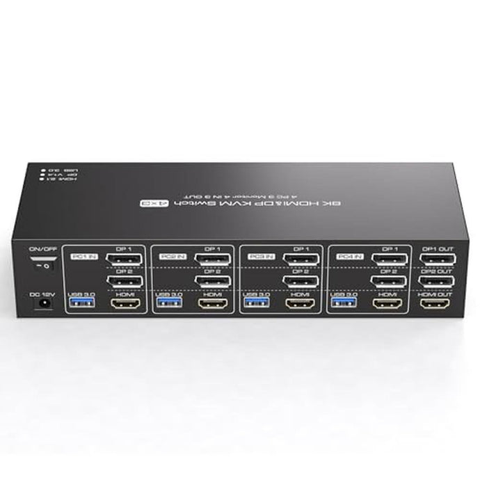 4K144Hz HDMI + 2 Displayport KVM Switch 3 Monitors 4 Computers 8K KVM Switches Triple Monitor for Four Computer Share 3 Display and Four USB 3.0 Ports Support Extended/Copy Mode with Infrared Remote