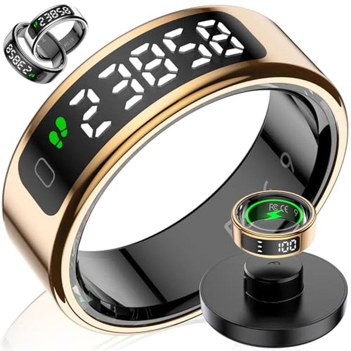 Smart Ring with LED Display Screen, Fitness Tracker Smart Rings for Women Men, Health Ring for iOS & Android, Sleep Tracker Ring Compatible with Heart Rate, SpO2, Sleep, Step (Rose Gold, 12)