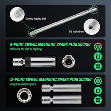Load image into Gallery viewer, 9Pcs Spark Plug Wrench Set 3/8&quot; 5-45Ft.lb Torque Wrench with Universal Spark Plug Socket, 1/2 and 1/4 Adapters and Extension Rod
