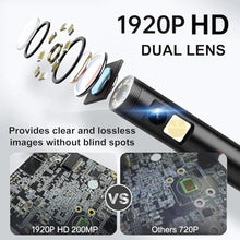 Load image into Gallery viewer, 1920P HD Dual Lens Endoscope Camera Semi-Rigid Snake Cable IP67 Waterproof 8LED Lights Dimmable HD Industrial Pipeline Inspection Probe Compatible with iOS/Android Endoscope Camera (9.9ft)
