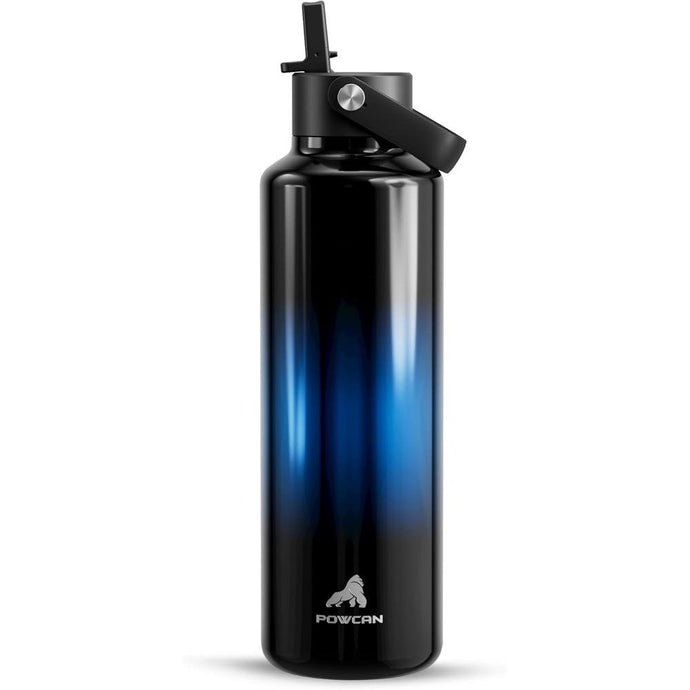 24 oz Water Bottle with Handle for Men: Spill Proof Lid with Straw, Flex Cap, Cold for 24 Hrs, Hot for 10 hrs, Vacuum Stainless Steel Thermos for Walking, Hiking, Travel, Sport, Gym (Twilight Night)