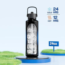 Load image into Gallery viewer, 24 oz Water Bottle with Handle for Men: Spill Proof Lid with Straw, Flex Cap, Cold for 24 Hrs, Hot for 10 hrs, Vacuum Stainless Steel Thermos for Walking, Hiking, Travel, Sport, Gym (Twilight Night)
