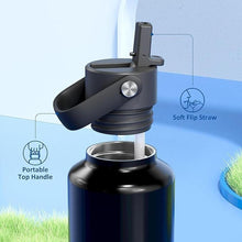 Load image into Gallery viewer, 24 oz Water Bottle with Handle for Men: Spill Proof Lid with Straw, Flex Cap, Cold for 24 Hrs, Hot for 10 hrs, Vacuum Stainless Steel Thermos for Walking, Hiking, Travel, Sport, Gym (Twilight Night)
