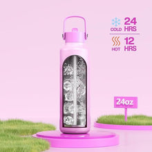 Load image into Gallery viewer, 24 oz Double Walled Water Bottle for Women: Leakproof, Cup Holder Friendly, Standard Mouth, Top Handle, Insulated Stainless Steel Flask for Student, Teacher, Nurse, Commuter, Bag, Home (Cloudy Rose)
