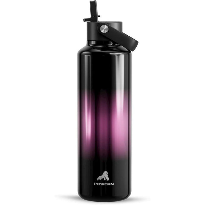 24 oz Water Bottle with Straw for Travel: Cold for 24 Hrs, Hot for 10 Hrs, Lightweight, Flex Cap, Double Walled Vacuum Insulated Thermos for Traveler, Runner, Adventure, Fitness, Trekking (Neon Night)