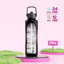 Load image into Gallery viewer, 24 oz Water Bottle with Straw for Travel: Cold for 24 Hrs, Hot for 10 Hrs, Lightweight, Flex Cap, Double Walled Vacuum Insulated Thermos for Traveler, Runner, Adventure, Fitness, Trekking (Neon Night)
