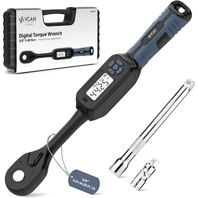 3/8 Torque Wrench Digital (2.21-44.25 Ft. Lb) ±2 % Accuracy Digital Inch Pound Torque Wrench 3/8 Drive Ratchet with Buzzer LED Flash Track Mode/Universal Joint & 6