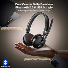 Load image into Gallery viewer, Dytole Bluetooth 5.3 Headset, Wireless Headset with Mic for Work (AI Noise Cancelling), Wireless Headphones with Mic &amp; USB Dongle, 65H &amp; Mute Function, Fit for PC/Call Center/Computer/Laptop/Teams
