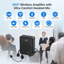 Load image into Gallery viewer, Voice Amplifier Wireless Ear-Hook Headset Microphone, Original Sound Portable Microphone and Speaker Pa System, 15W Speaker with Noise Cancelling Bluetooth Mic for Teachers, Fitness, Elderly B007
