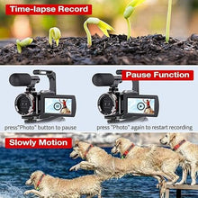 Load image into Gallery viewer, 4K Video Camera Camcorder, 64MP UHD Vlogging Dual Camera for YouTube, 21X Digital Zoom IPS Screen Vlog Camera with External Microphone, Stabilizer, Remote, 2 Batteries, Remote, Memory Card
