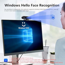 Load image into Gallery viewer, Window Hello Webcam, 1080P 30fps Camera with Noise-reducing Mic, Plug &amp; Play, 90° Wide Angle, Built-in Privacy Cover, 360° Rotation Pan &amp; 90° Tilt, Perfect for Zoom, Google Meet, Microsoft Teams
