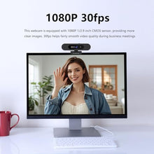 Load image into Gallery viewer, Window Hello Webcam, 1080P 30fps Camera with Noise-reducing Mic, Plug &amp; Play, 90° Wide Angle, Built-in Privacy Cover, 360° Rotation Pan &amp; 90° Tilt, Perfect for Zoom, Google Meet, Microsoft Teams
