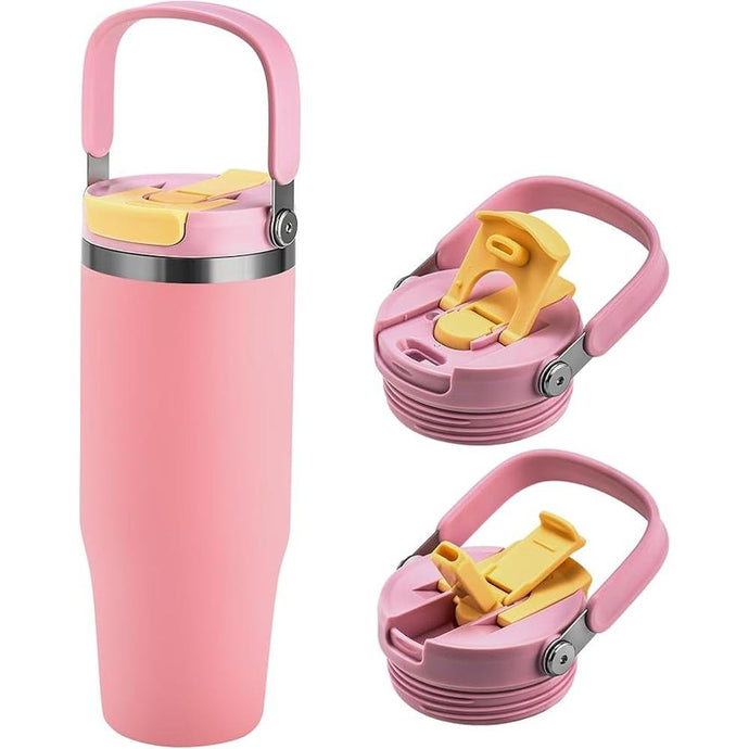 32 oz Tumbler with Handle and Flip Straw?Stainless Steel Vacuum Water Bottle, Leak Proof Tumbler, Suitable for Home Gym Trave Easy to Carry (Pink)
