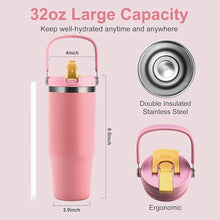 Load image into Gallery viewer, 32 oz Tumbler with Handle and Flip Straw?Stainless Steel Vacuum Water Bottle, Leak Proof Tumbler, Suitable for Home Gym Trave Easy to Carry (Pink)

