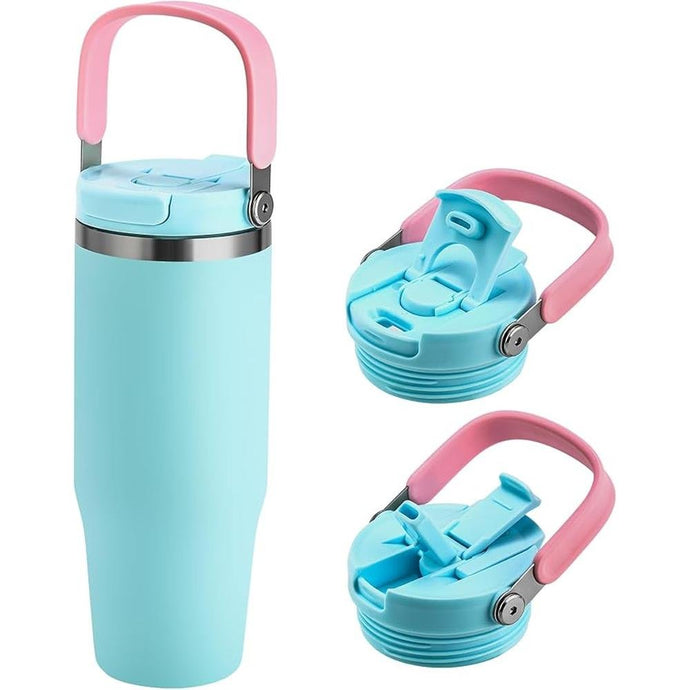 32 oz Tumbler with Handle and Flip Straw,Stainless Steel Vacuum Water Bottle,Leak Proof Tumbler,Suitable for Home Gym Trave Easy to Carry (Cyan Blue)