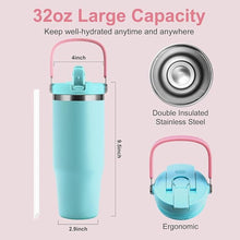 Load image into Gallery viewer, 32 oz Tumbler with Handle and Flip Straw,Stainless Steel Vacuum Water Bottle,Leak Proof Tumbler,Suitable for Home Gym Trave Easy to Carry (Cyan Blue)
