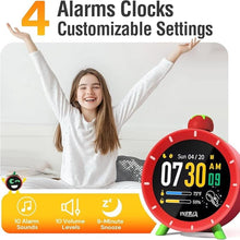 Load image into Gallery viewer, Alarm Clock with Colorful LCD Display, 4 Loud Alarm Clocks for Heavy Sleepers, Visual Timer with White Noise, Cute Small Beside Digital Clock, Gifts for Kids Girls Adults, Bedrooms Kitchen
