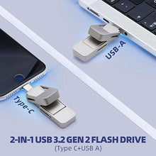 Load image into Gallery viewer, USB Drive 128GB External SSD,USB 3.2 Gen 2 A+C Dual Port Portable SSD,Up to 550MB/s for Data Storage, External Solid State Hard Drive for iPhone 15/16 /Android/PC/Mac/Laptop
