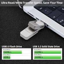 Load image into Gallery viewer, USB Drive 128GB External SSD,USB 3.2 Gen 2 A+C Dual Port Portable SSD,Up to 550MB/s for Data Storage, External Solid State Hard Drive for iPhone 15/16 /Android/PC/Mac/Laptop
