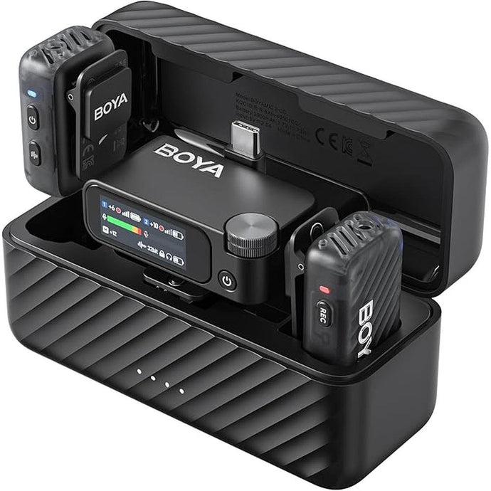 BOYA BOYAMIC 2 Wireless Lavalier Microphones for Android/Camera/Tablets/PC, AI Noise Cancellation, 32-bit Float Internal Recording, AMOLED Touchscreen,APP Control, 984ft 54h Battery with Charging Case