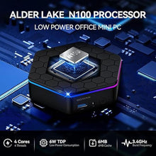 Load image into Gallery viewer, Mini PC, 12th Alder Lake N100 Linux Mini Computer (up to 3.4GHz), 16GB DDR4 RAM 512GB SSD Small Desktop Computer WiFi 6/4K Dual Display/USB3.2/BT5.2/Gigabit Ethernet for Home, Office, Business

