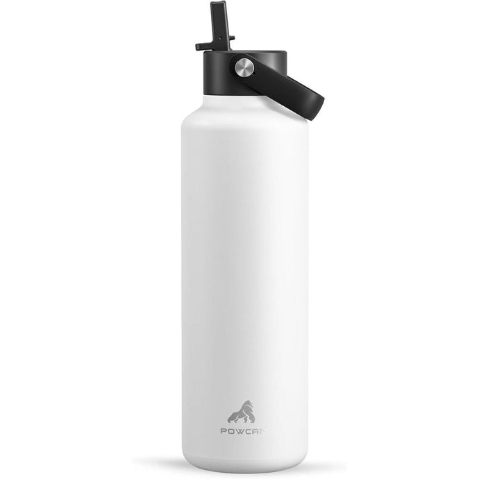 24 oz Travel Water Bottle for Teens: Standard Mouth, Leakproof, BPA-Free, Easy Hold Handle, Insulated Stainless Steel Thermos with Straw for School, Outdoors, Running, Camping, Sport (Frost White)