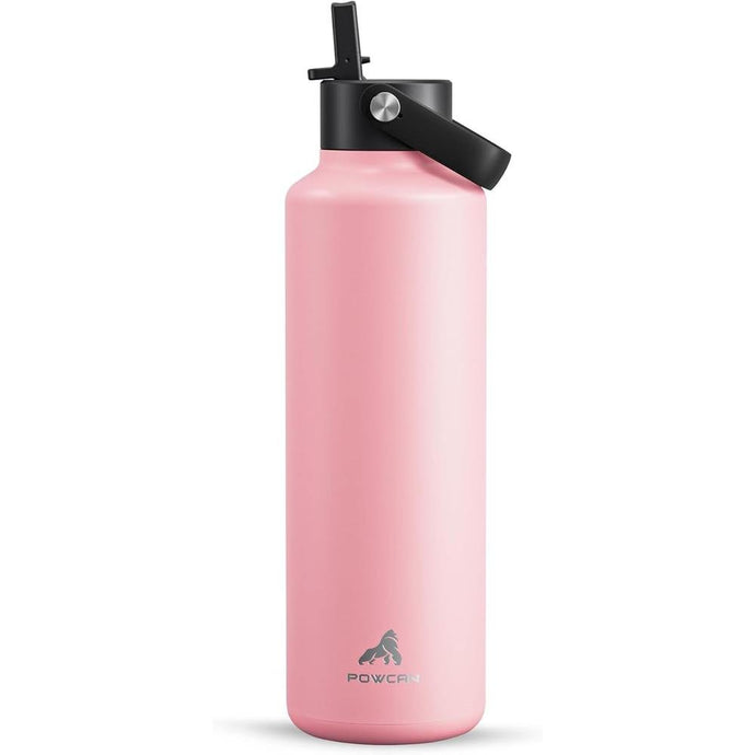 24oz Stainless Steel Slim Water Bottle for Adults: Sweatproof, Flex Cap, Lightweight, Standard Mouth, Top Handle, Vacuum Insulated Flask with straw for Office, Home, Commute, Workouts (Blush Pink)
