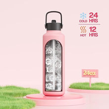 Load image into Gallery viewer, 24oz Stainless Steel Slim Water Bottle for Adults: Sweatproof, Flex Cap, Lightweight, Standard Mouth, Top Handle, Vacuum Insulated Flask with straw for Office, Home, Commute, Workouts (Blush Pink)
