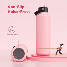Load image into Gallery viewer, 24oz Stainless Steel Slim Water Bottle for Adults: Sweatproof, Flex Cap, Lightweight, Standard Mouth, Top Handle, Vacuum Insulated Flask with straw for Office, Home, Commute, Workouts (Blush Pink)
