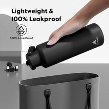 Load image into Gallery viewer, 24 oz Slim Insulated Water Bottle for Outdoors: Leakproof, Flex Cap, Lightweight, Cold for 24 Hrs, Double Walled Stainless Steel Thermos with Straw for Travel, Hiking, Biking, Sport (Midnight Black)
