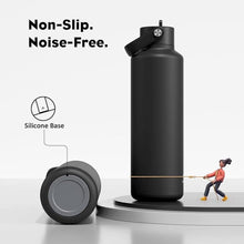 Load image into Gallery viewer, 24 oz Slim Insulated Water Bottle for Outdoors: Leakproof, Flex Cap, Lightweight, Cold for 24 Hrs, Double Walled Stainless Steel Thermos with Straw for Travel, Hiking, Biking, Sport (Midnight Black)
