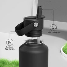 Load image into Gallery viewer, 24 oz Slim Insulated Water Bottle for Outdoors: Leakproof, Flex Cap, Lightweight, Cold for 24 Hrs, Double Walled Stainless Steel Thermos with Straw for Travel, Hiking, Biking, Sport (Midnight Black)

