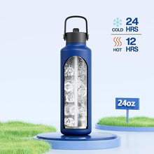 Load image into Gallery viewer, 24 oz Water Bottle Insulated for Office: BPA-Free, Leakproof Lid with Straw, Lightweight, Flex Cap, Stainless Steel Insulated Flask for Trekking, Men, Commute, Worker, Walking, Cycling (Deepsea Blue)
