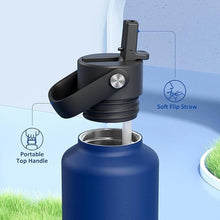 Load image into Gallery viewer, 24 oz Water Bottle Insulated for Office: BPA-Free, Leakproof Lid with Straw, Lightweight, Flex Cap, Stainless Steel Insulated Flask for Trekking, Men, Commute, Worker, Walking, Cycling (Deepsea Blue)
