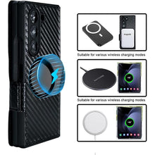 Load image into Gallery viewer, for Samsung Galaxy Z Fold 7 Wallet Case with S Pen Holder, Strong Magnetic Compatible with MagSafe, Hinge Protection Luxury Carbon Fiber Texture Leather 3 Card Slots with RFID Blocking (Black)
