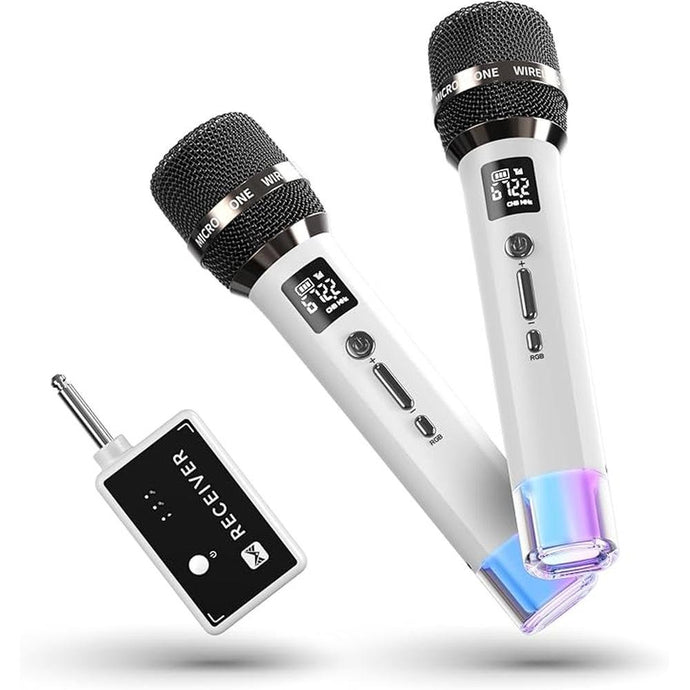 Wireless Microphones, Micorphone with One-to-One Chip Connection and LED Lights, 40H Duration, 200FT Range Receiving, Volume Control Karaoke Micorphone for Singing, Speech, Home Party, YouTube/Tiktok