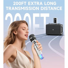 Load image into Gallery viewer, Wireless Microphones, Micorphone with One-to-One Chip Connection and LED Lights, 40H Duration, 200FT Range Receiving, Volume Control Karaoke Micorphone for Singing, Speech, Home Party, YouTube/Tiktok
