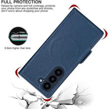 Load image into Gallery viewer, for Samsung Galaxy Z Fold 7 Wallet Case with S Pen Holder, Strong Magnetic Compatible with MagSafe, Hinge Protection Luxury Carbon Fiber Texture Leather 3 Card Slots with RFID Blocking (Blue)
