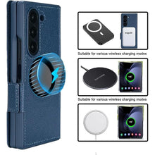 Load image into Gallery viewer, for Samsung Galaxy Z Fold 7 Wallet Case with S Pen Holder, Strong Magnetic Compatible with MagSafe, Hinge Protection Luxury Carbon Fiber Texture Leather 3 Card Slots with RFID Blocking (Blue)
