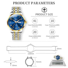 Load image into Gallery viewer, Taxau Two Tone Watches for Men Silver Gold Watch for Men Luxury Stainless Steel Wrist Watch Waterproof Analog Quartz Business Classic Casual Dress Mens Watches Large Blue Face with Day and Date
