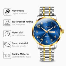 Load image into Gallery viewer, Taxau Two Tone Watches for Men Silver Gold Watch for Men Luxury Stainless Steel Wrist Watch Waterproof Analog Quartz Business Classic Casual Dress Mens Watches Large Blue Face with Day and Date
