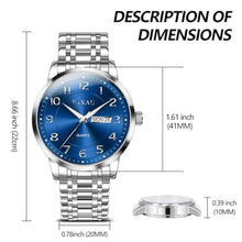 Load image into Gallery viewer, Taxau Watch for Men Silver Watch for Men Luxury Stainless Steel Wrist Watches Waterproof Analog Quartz Business Classic Casual Dress Men s Watches Large Blue Face with Day and Date
