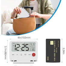 Load image into Gallery viewer, Digital Travel Alarm Clock, Black, Foldable Calendar Temperature Timer LCD Desk Clock, Snooze, 9 Alarm Sounds, Backlight, AAA Battery Operated Digital Clock for Home &amp; Office, Travel, White
